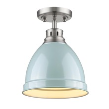  3602-FM PW-SF - Duncan Flush Mount in Pewter with a Seafoam Shade